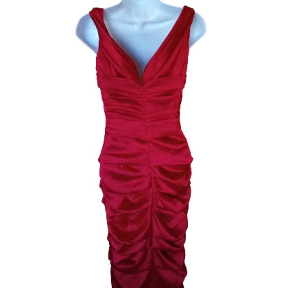 LE CHATEAU  Red Satin Dress Cocktail Party Evening Dress XXS NEW NWT - Picture 5 of 5
